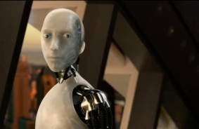 Mākslīgā intelekta jaunuzņēmuma Anthropic vadītājs savā birojā izvieto plakātu ar robotu, kas iznīcina pasauli.