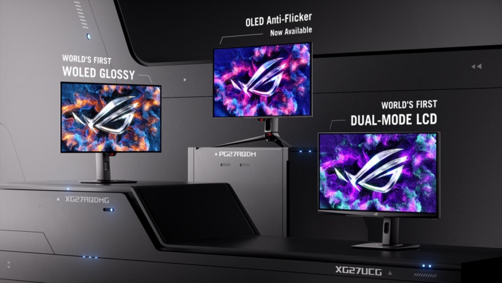 ASUS ir paziņojusi par ROG Strix OLED XG27AQDMG spēļu monitoriem ar spīdīgu paneli un ROG Strix XG27UCG divu režīmu spēļu monitoriem.