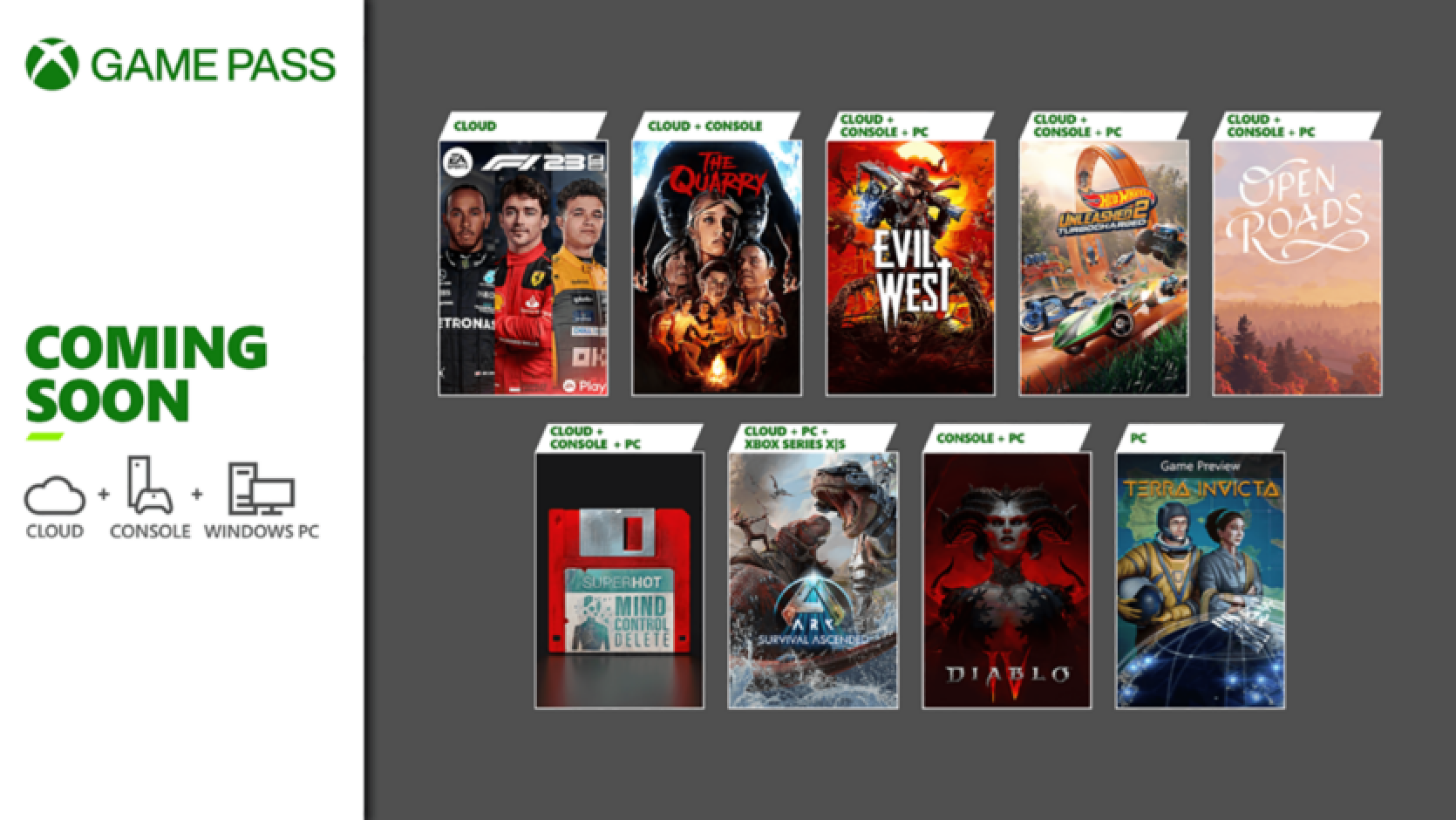 Diablo IV, The Quarry, Ark: Survival Ascended, F1 23 un citas spēles būs pieejamas Xbox Game Pass sistēmā