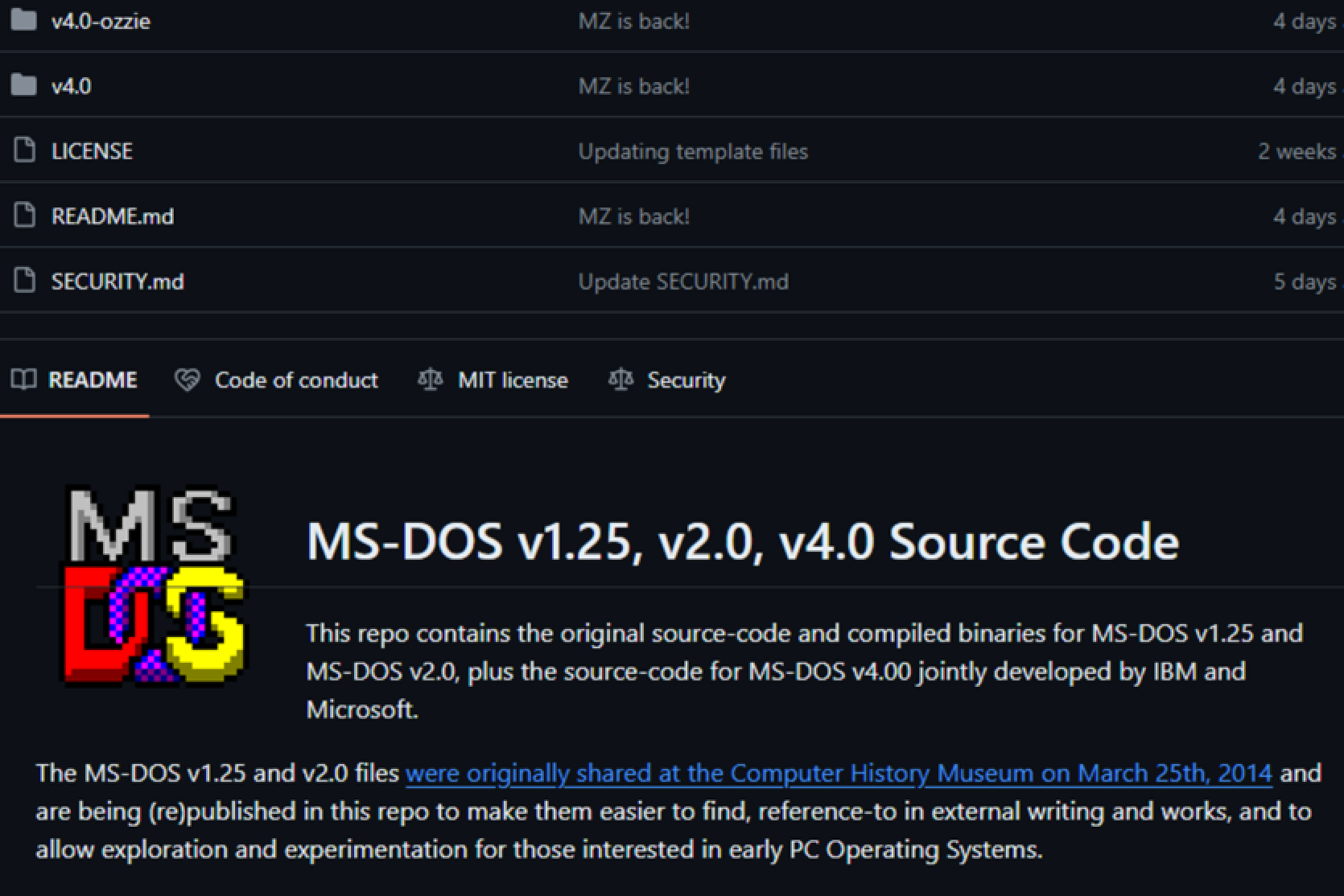 Microsoft atvēra MS-DOS 4.0 kodu GitHub - izrādījās, ka tas ir bojāts UTF-8 un laika zīmju dēļ.